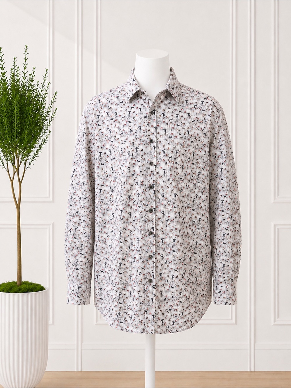 Bugatchi Classic Fit Novelty Dog Print Button Up Shirt Men’s Long Sleeve